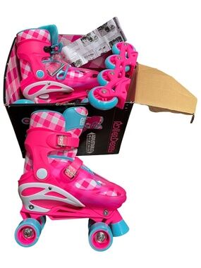 Roller derby girls skates adjustable Size 3-6  BRIGHT PINK  & Blue-NIB. Open Box